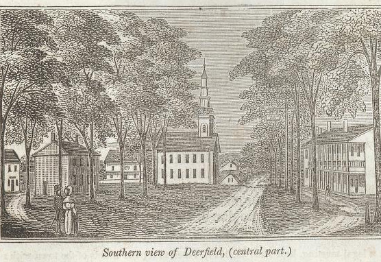 Village of Deerfield, Massachusetts now, and in 1839 (woodcut by John Warner Barber)